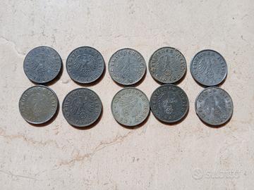 Lotto composto da 10 monete del Terzo Reich