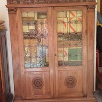 Libreria credenza vetrina antica in noce massello