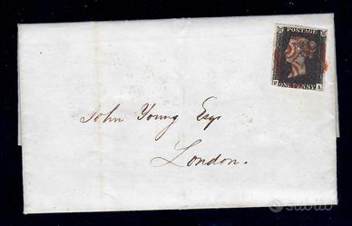 1840 GRAN BRETAGNA PENNY BLACK USATO BUSTA FRESCA