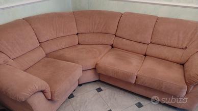 Divano angolare 5 posti in alcantara rosa antico