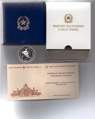 Moneta argento Italia 2003 Presidenza Italiana U E