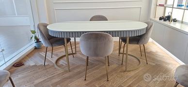 Tavolo ovale in vetro e 6Sedie IBFOR design Lixury