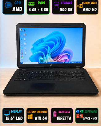 PC Portatile hp 15g nero lucido amd e1 RAM 4GB 500