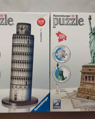 2 puzzle 3d torre di Pisa e statua della libertà