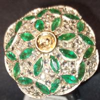 Anello Argento Art Decò. Brillanti, mini smeraldi.