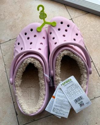 crocs numero 42/43 con pelo, colore rosa nuove 