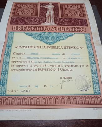 brevetto atletico 1953 ministero dell'istruzione