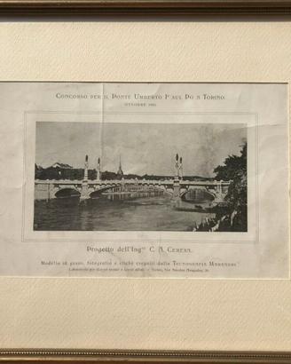 1901 TORINO Stampa in Cornice del Ponte UMBERTO I°