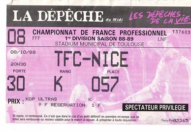 Biglietto stadio Toulouse-Nice 1988