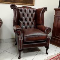 Poltrona chesterfield nuova Queen Anne marrone 