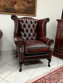 Poltrona chesterfield nuova Queen Anne marrone 