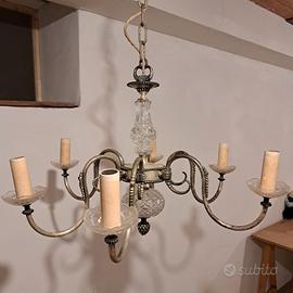 lampadario classico antico vetro metallo sei luci