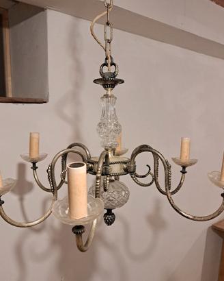 lampadario classico antico vetro metallo sei luci