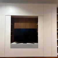 Parete TV Caccaro laccato bianco e noce americano