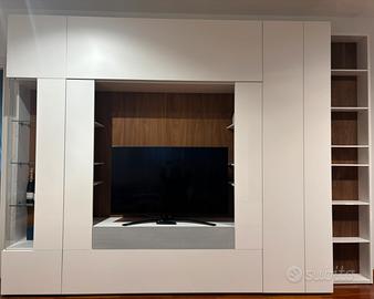 Parete TV Caccaro laccato bianco e noce americano