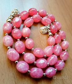 collana con perle in giada rosa 