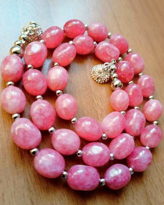 collana con perle in giada rosa 