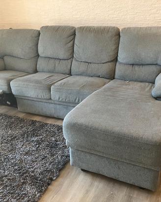 Divano 4 posti grigio con penisola e relax 272 cm 