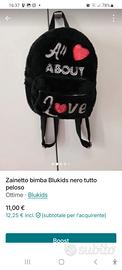 Zainetto bimba Blukids nero tutto peloso