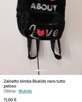 Zainetto bimba Blukids nero tutto peloso