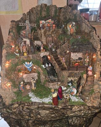 Presepe artigianale napoletano grande con acqua e 