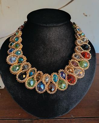 collana vintage multicolore in cristallo