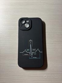 Cover iphone 15 nera con tracciato ECG cuore