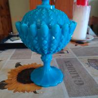 Zuccheriera Vintage in Vetro Opalino Blu "Turchese