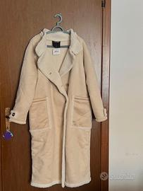 cappotto lungo effetto montone beige  