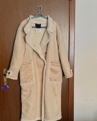 cappotto lungo effetto montone beige  