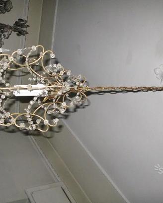Antico Lampadario in ottone e cristallo