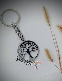 Portachiavi con albero della vita in acciaio