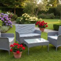 Set da Giardino in Rattan 4Pz + Tavolino c/vetro