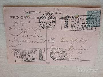 CARTOLINA 1924 ANNULLO PROPAGANDA "VOTATE LA LISTA