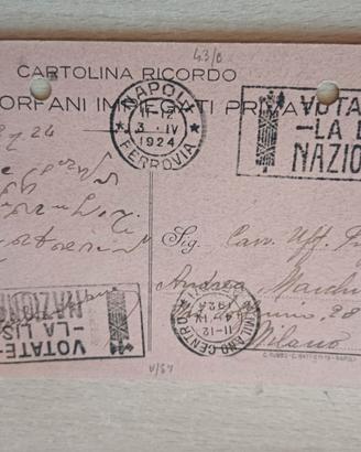 CARTOLINA 1924 ANNULLO PROPAGANDA "VOTATE LA LISTA