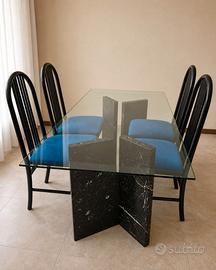 Tavolo cristallo base marmo nero + 4 sedie design