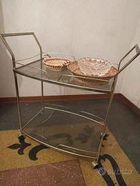 Carrello Bar Vintage anni '70 Ottone e Vetro Fumé