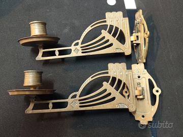 APPLIQUES a candela, 2 pz, ottone, art nouveau.