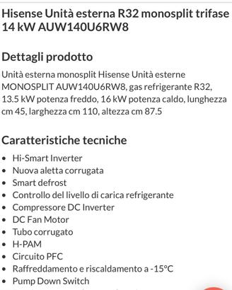 Hisense  monosplit unita esterna trifase 14 kW