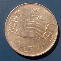 Moneta 500 Lire Argento 1961 Centenario Unità
