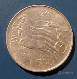 Moneta 500 Lire Argento 1961 Centenario Unità