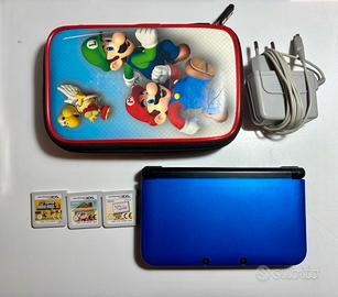 Nintendo 3DS XL blu, custodia+ caricatore + giochi