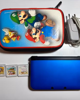 Nintendo 3DS XL blu, custodia+ caricatore + giochi