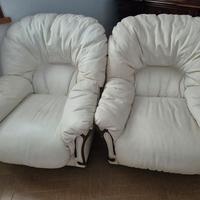 Divano + 2 Poltrone in vera pelle bianca anni 90