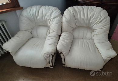 Divano + 2 Poltrone in vera pelle bianca anni 90
