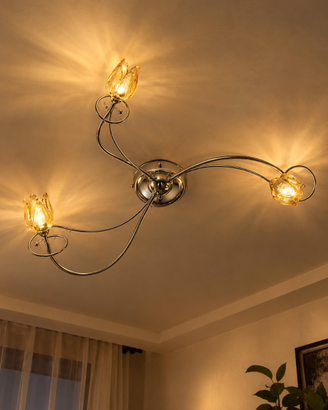 Lampadario a soffitto con fiori in vetro