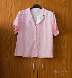 Camicia ampia a righe con revers Var rosa


