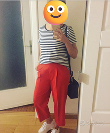 Pantaloni Zara Basic rossi a vita alta XS