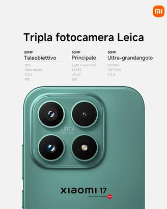 Smartphone Xiaomi 17 5G 12/512GB Green NUOVISSIMO!