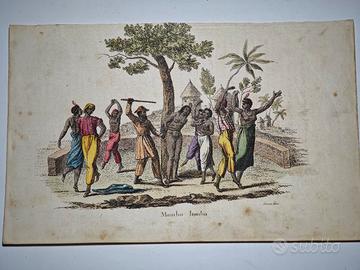 1843 Incisione Acquerellata Rituale "Mombo Iombo"